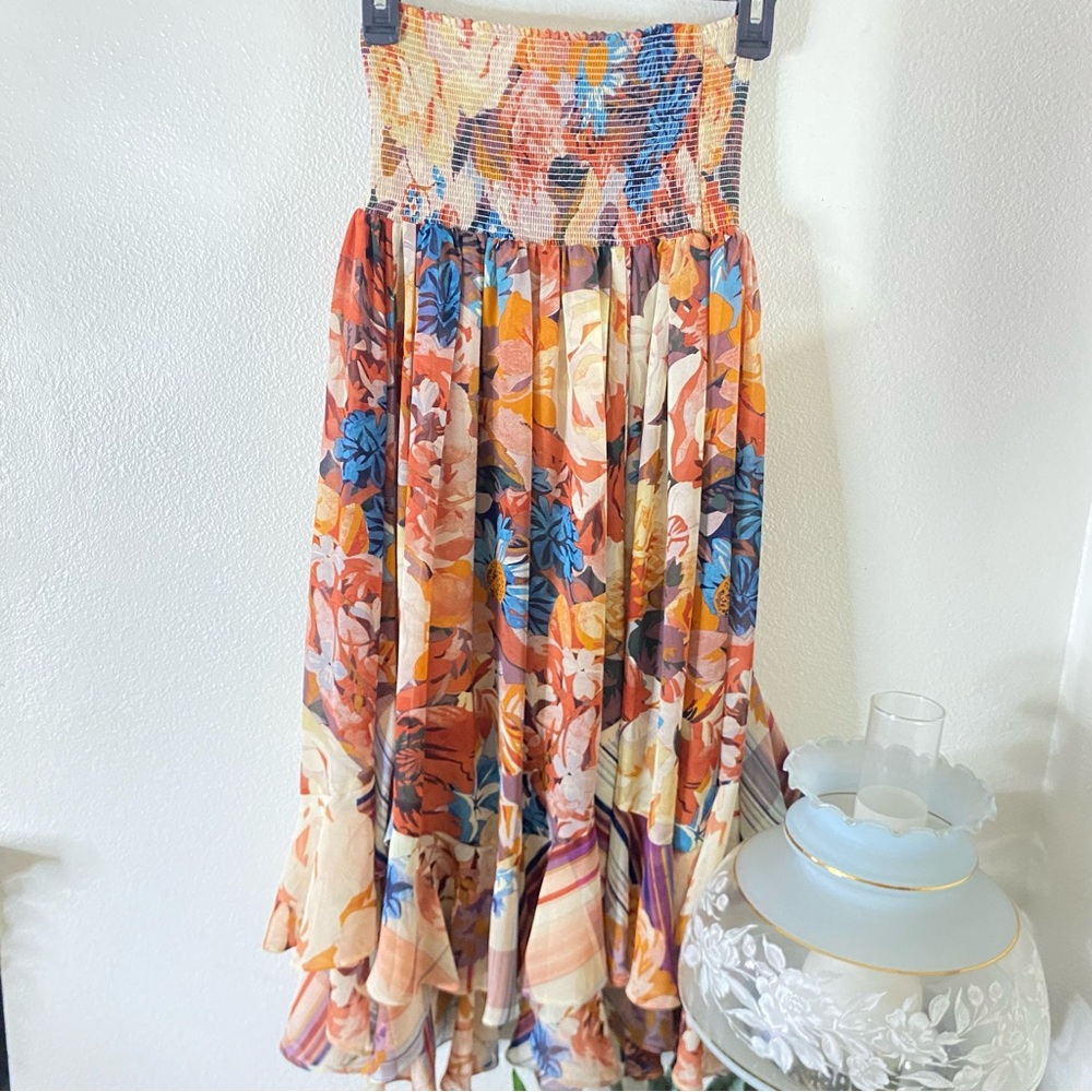 AX Akemi + Kin Theola Floral Tiered Smocked Waist Maxi Skirt/Dress Fairy Boho